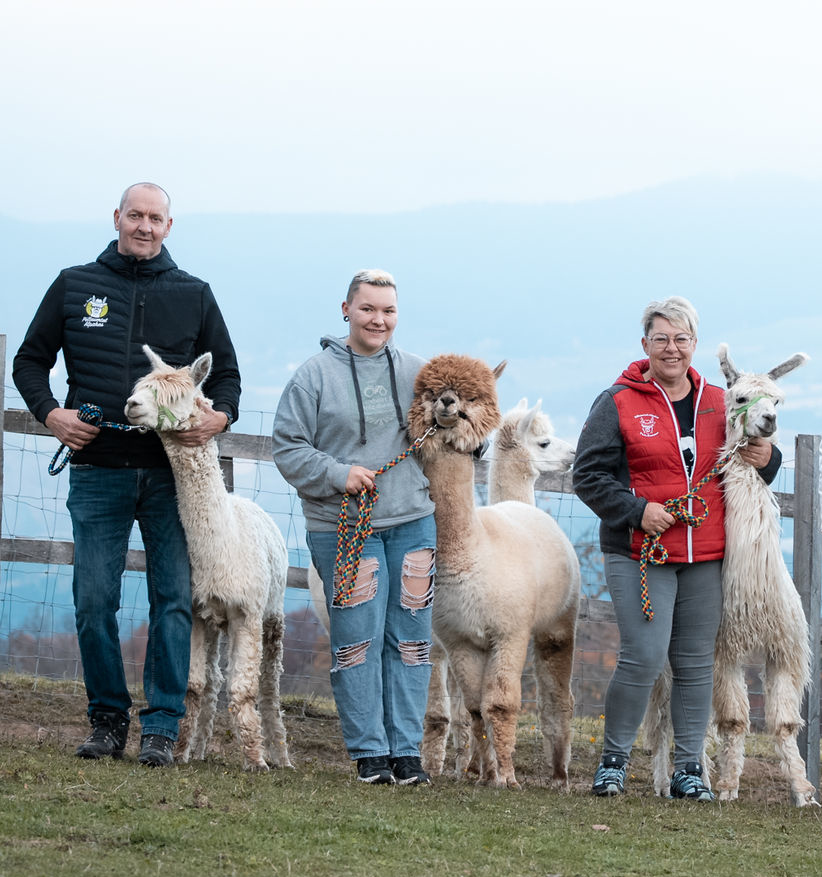 Wir inmitten unserer Alpaka-Herde